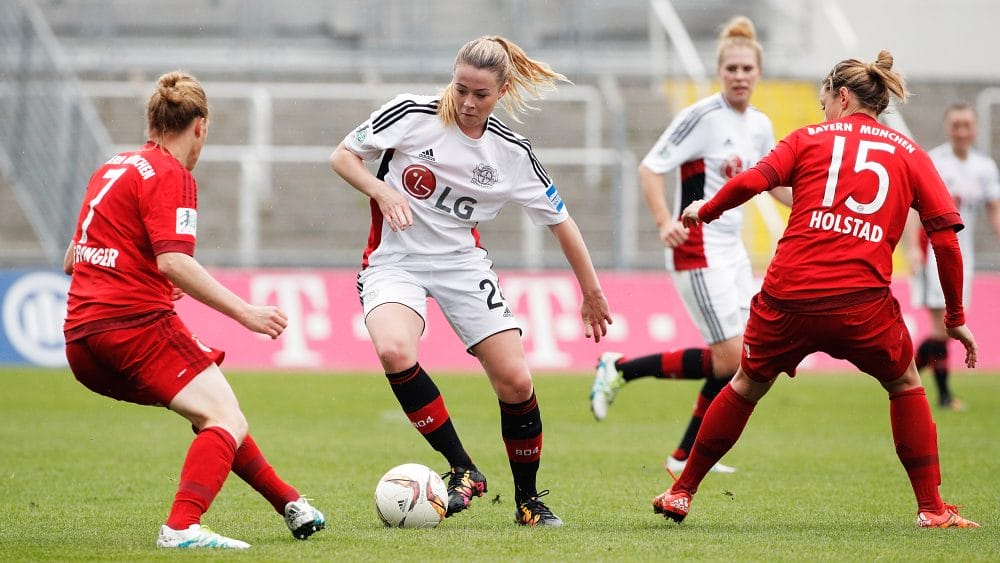 MUNICH, GERMANY - MAY 01: Sandra Maria Jessen of Bayer Leverkusen in action during the Women's Bundesliga match at Gruenwalder Street Stadium on May 01, 2016 in Munich, Bavaria. (Photo by Adam Pretty/Bongarts/Getty Images)